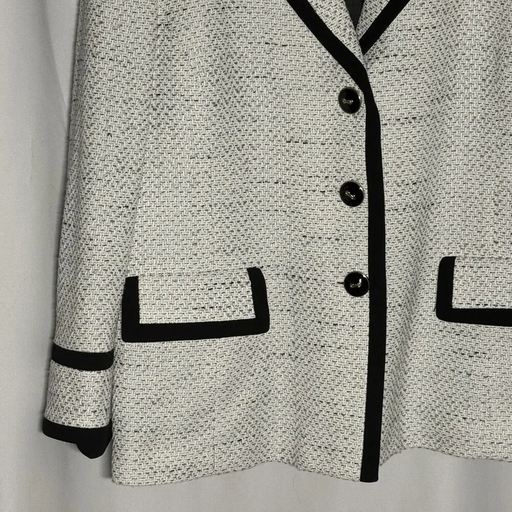 Kasper Tweed Contrast Black White 3 Button Women's Blazer Jacket Plus Size 18 - Picture 6 of 16